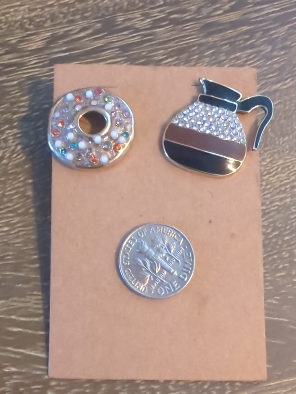 Sparkling Donut and Coffee Pot Mismatched Stud Earrings - Multicolor